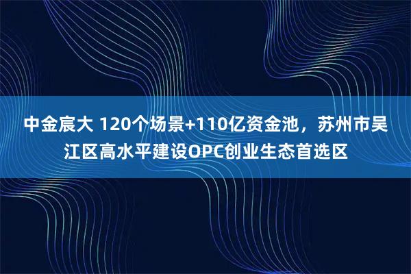 中金宸大 120个场景+110亿资金池，苏州市吴江区高水平建设OPC创业生态首选区